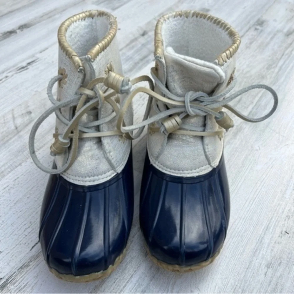 Jack Rogers‎ Boots Size 7 Womens Chloe Duck Outdoor Rain Gold Shimmer Blue